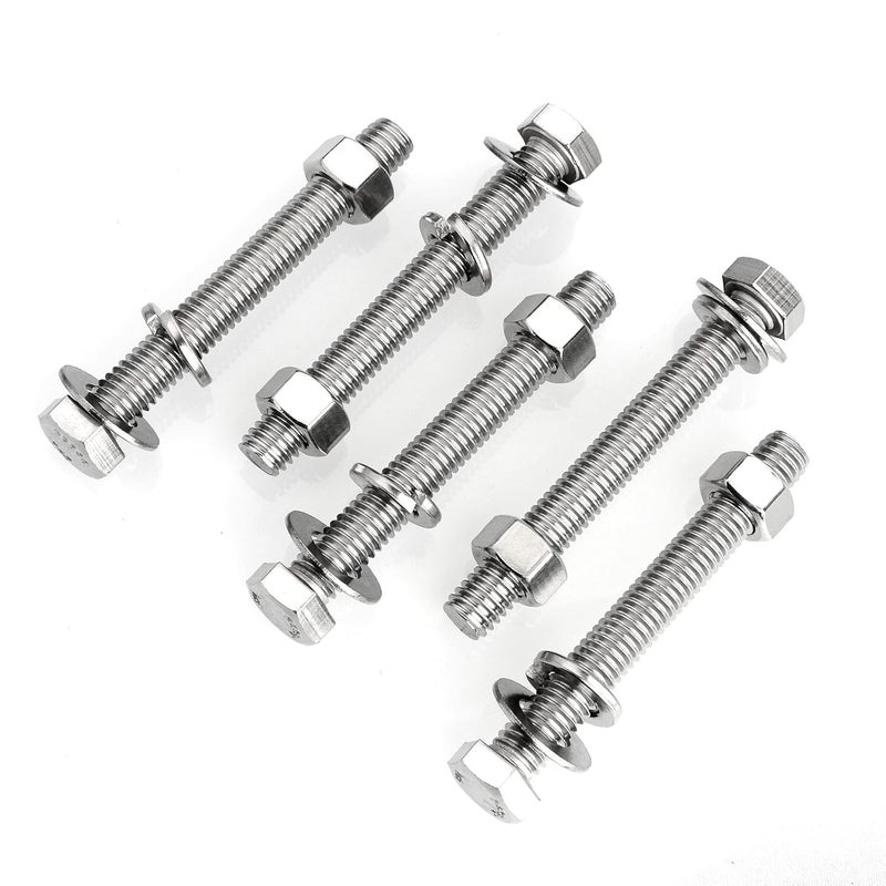 MYWISH (5 Sets) 3/8-16x3 Hex Head Nuts and Bolts with Flat & Lock Washers, 304 Stainless Steel Bolts and Nuts Kit 18-8, Fully Threaded, 3/8 Bolt, 3/8 - Image 3